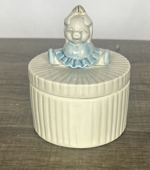 Fitz & Floyd Trinket Box W/ Lid Piggy On Top 3.5” Diameter 4.5” Tall