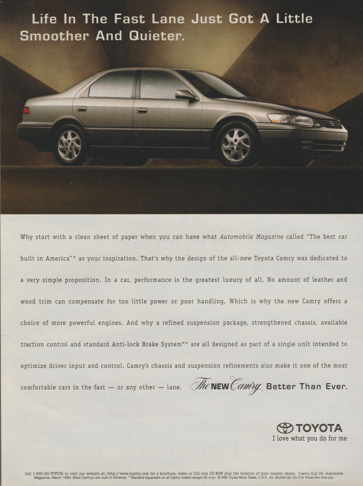 1996 Toyota Camry – “Life In The Fast Lane Smoother Quieter” – Print Ad Photo