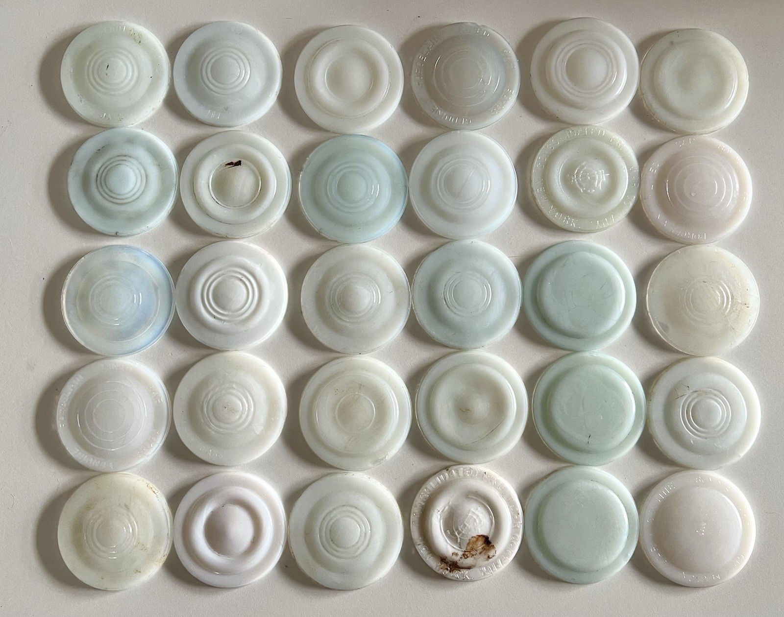 Vintage Lot of 30 Misc Milk Glass Porcelain Seal Inserts Canning Jar Lids- Used