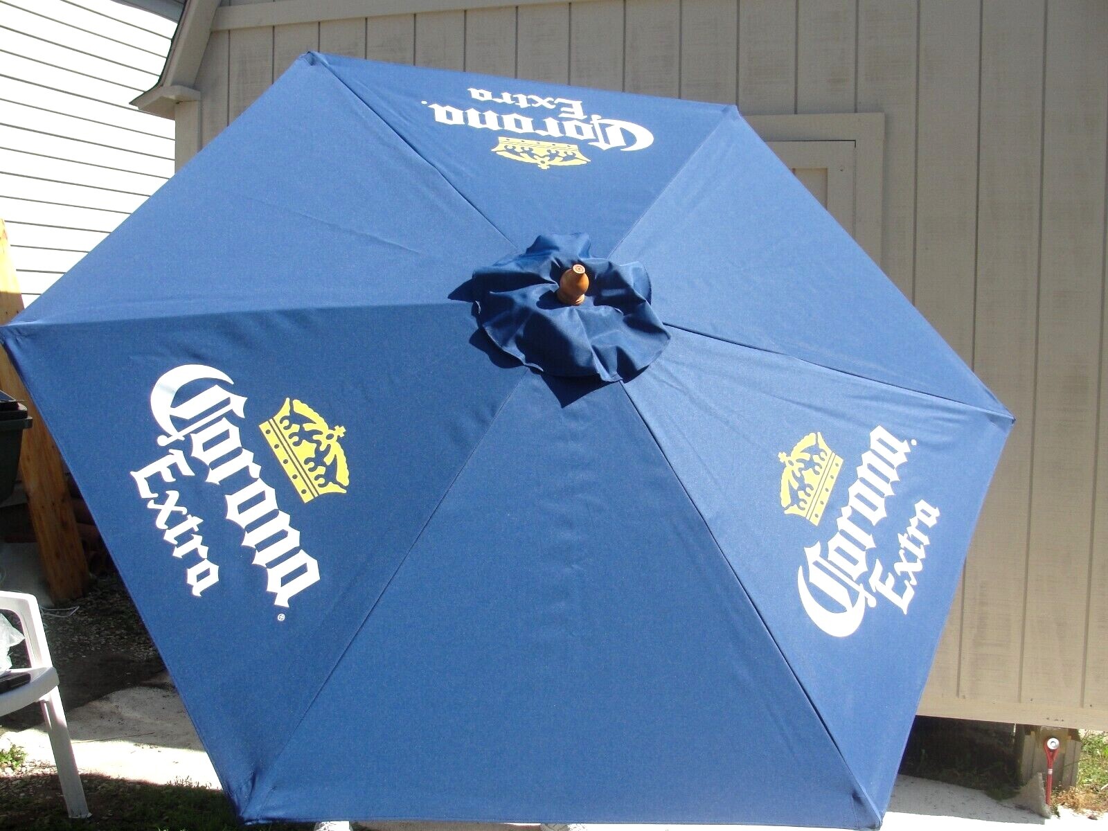 CORONA EXTRA BEER 👑 6 PANEL PATIO MARKET UMBRELLA BLUE CANVAS WOOD POST 7′ NEW
