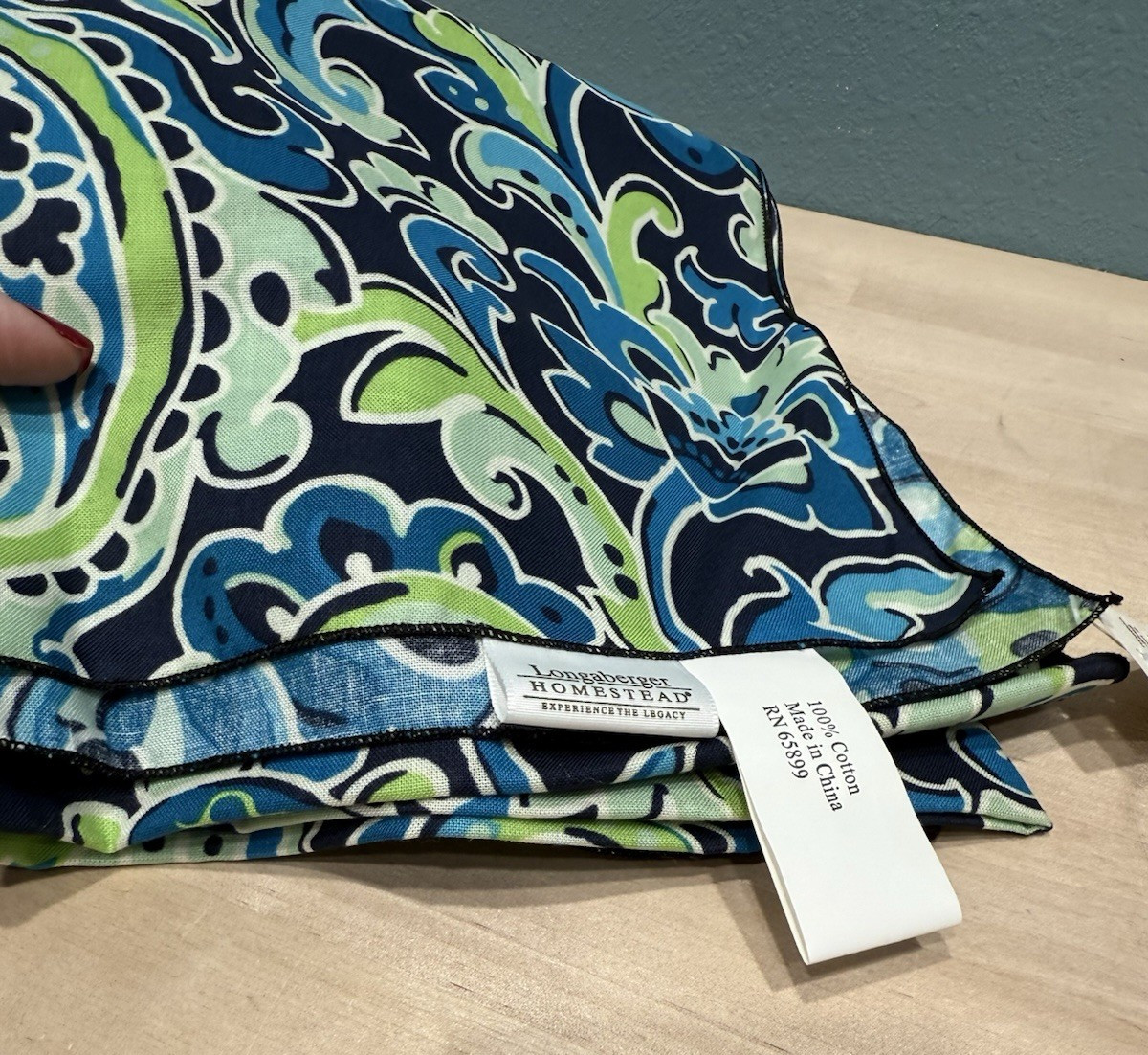 Longaberger Table Square Overlay Daydream Fabric 36″ x 36″ Blue Green Floral