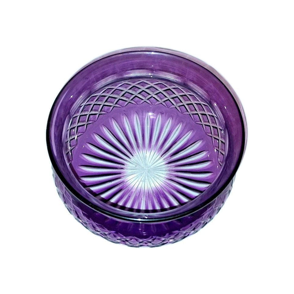 ANTIQUE LIBBEY Signed ABP Amethyst Cut to Clear Glass Cuspidor Spittoon 6.5 Rare