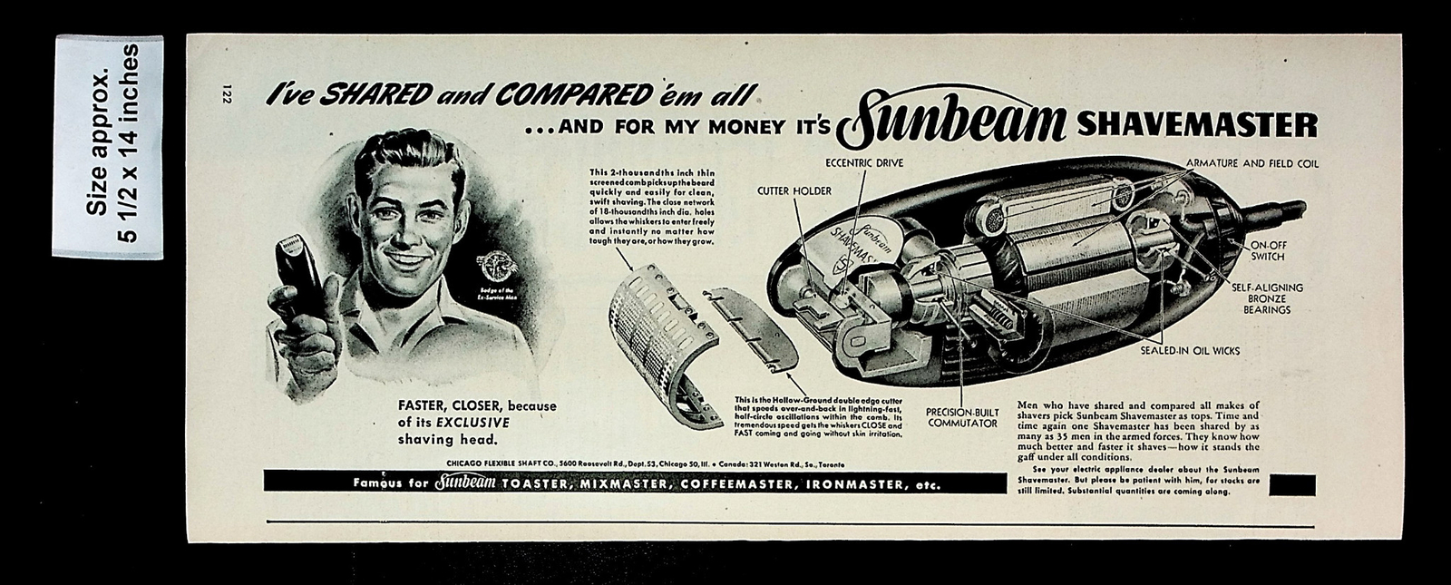 1945 Sunbeam Shavemaster Home Shaving Appliance Men Razor Vintage Print Ad 34098
