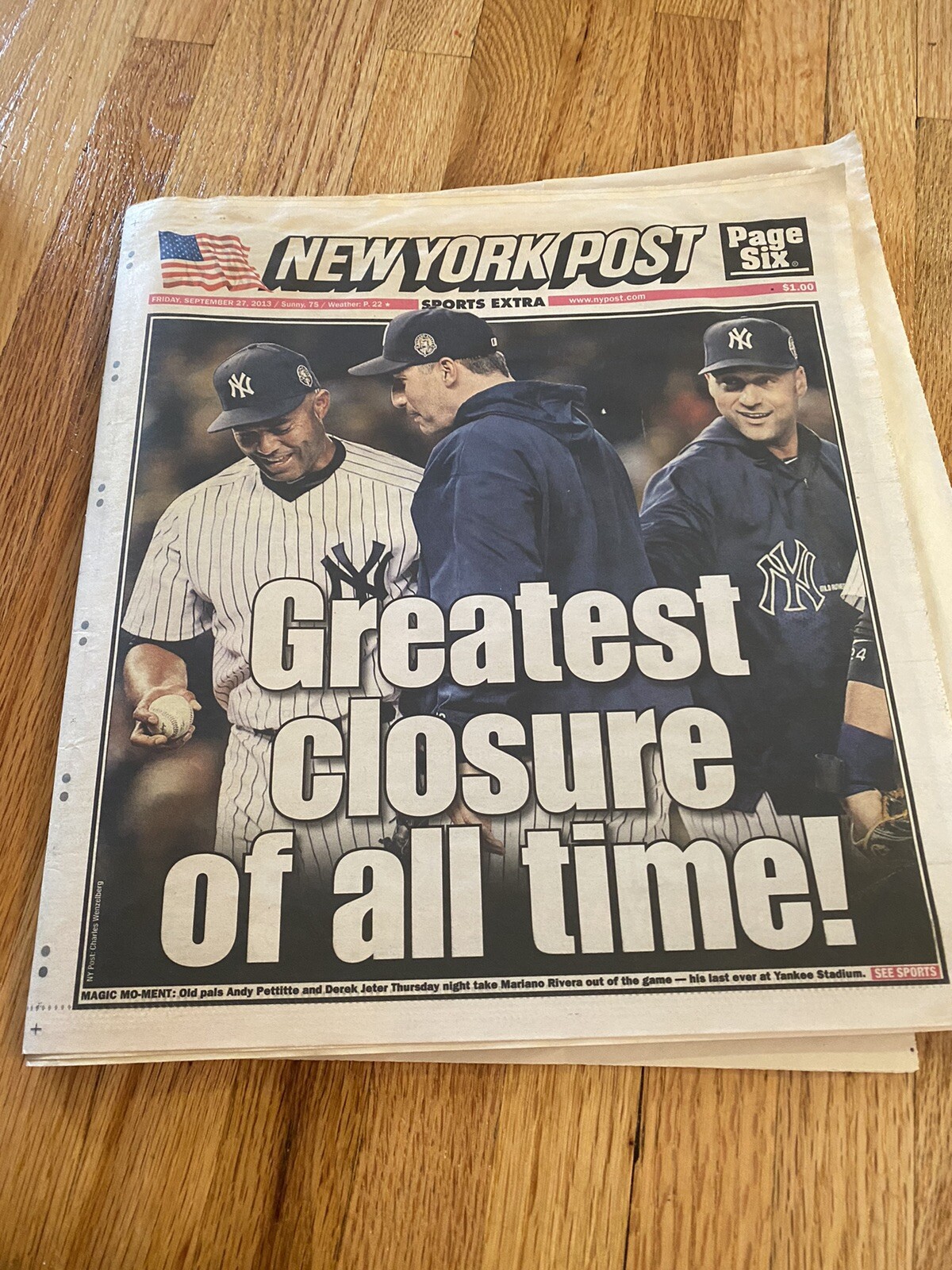 NY Post Newspaper 9/27/2013 Mariano Rivera Retires No Mo Mo, Greatest Closure