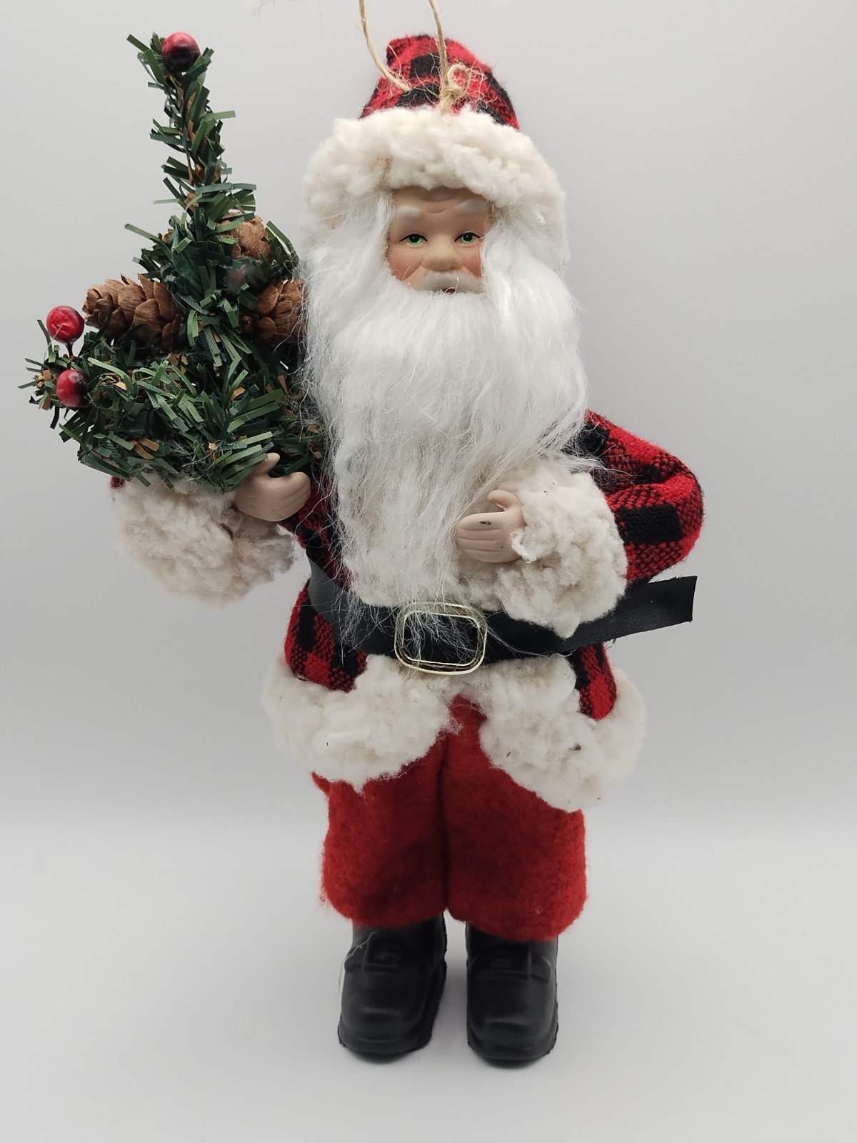 Vintage Santa Doll decoration 10 inches tall Porcelain Face Hands Christmas Tree