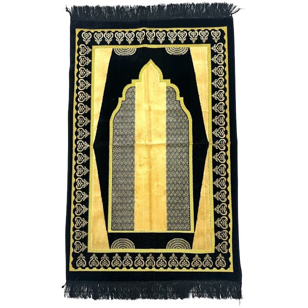 Muslim Prayer Rug Islamic Janamaz Salah Mat – Black Made in Turkiye 43×28