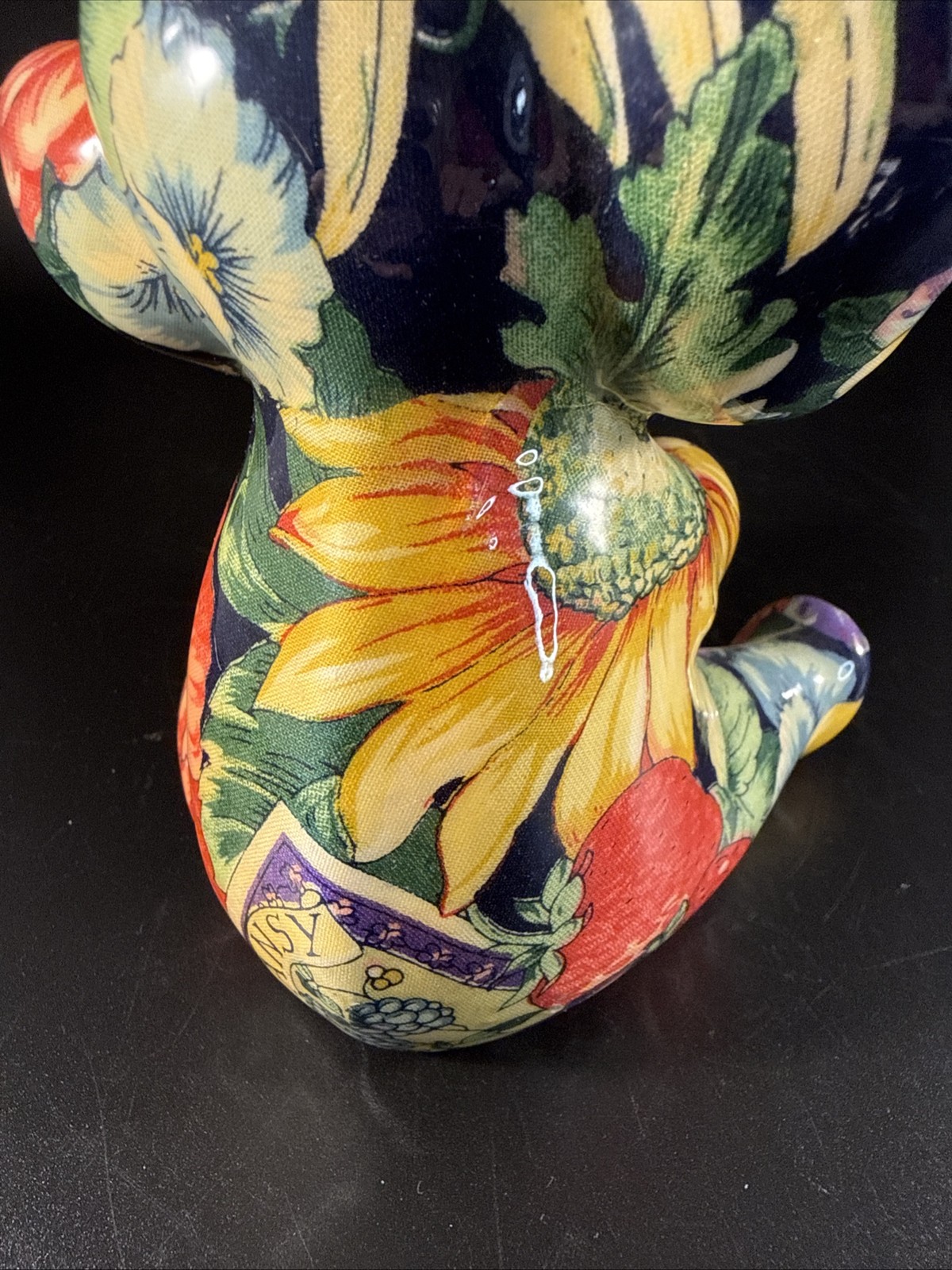 Vintage Elephant Patchworks By Joan Baker Designs Fruit & Florals 7” Tall