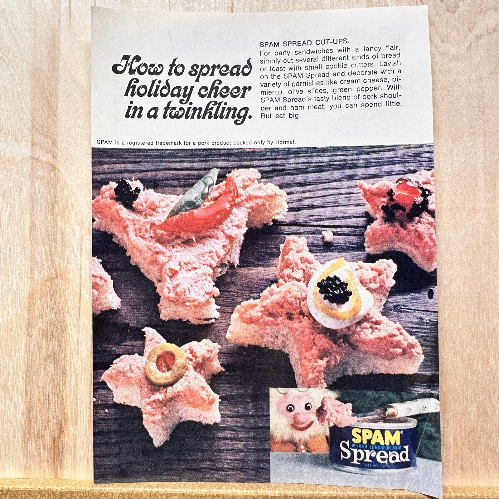 1974 Spam Spread Holiday Nightmare Recipes Vintage Print Ad Food Advert