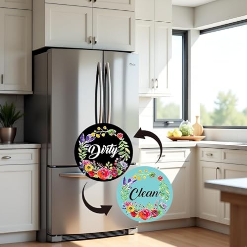 Flower Dirty Clean Dishwasher Magnet,Kitchen Reversible Dish Washer Sign,