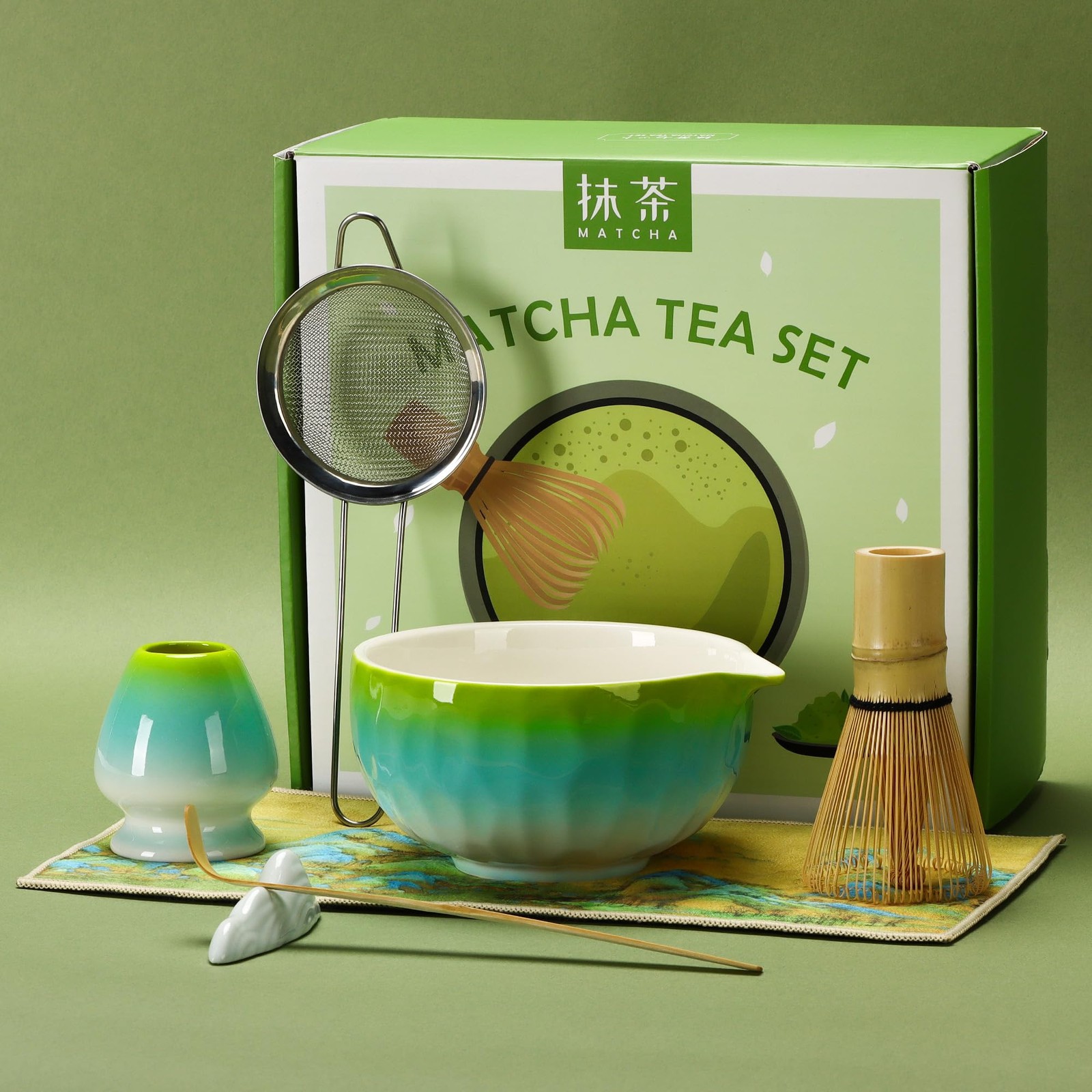 DiDiBirDi Matcha Tea Set 7 Pcs,Japanese Ceramic Standard size, yellow blue