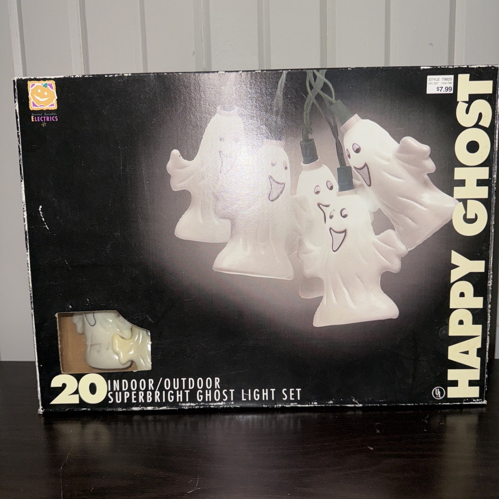 Unique Vintage Halloween Working 20 Happy Ghost String Lights About 160” Long
