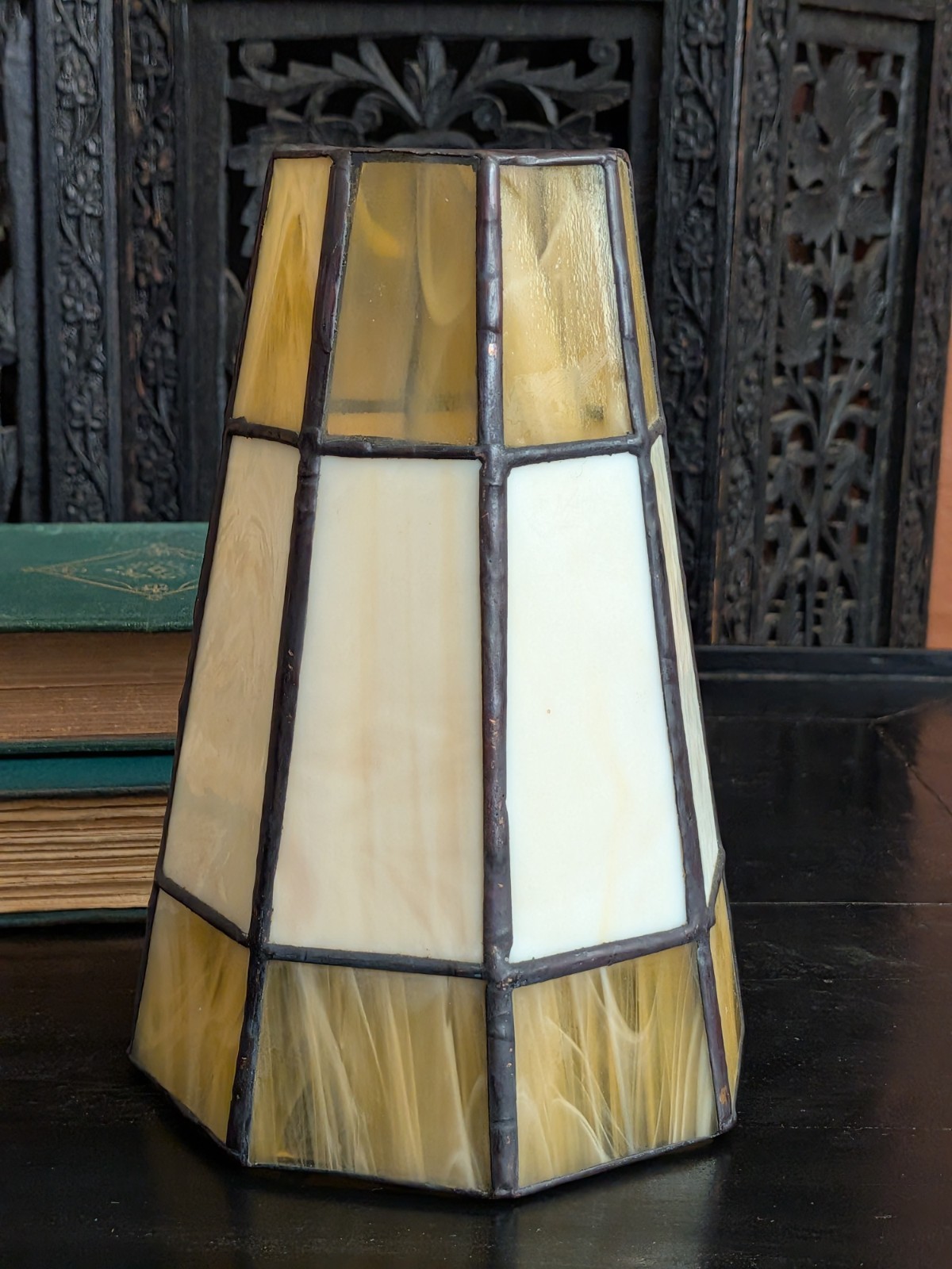Vtg Stained Glass Lamp Shade Arts Crafts Mission Inspired Style Small Accent Siz
