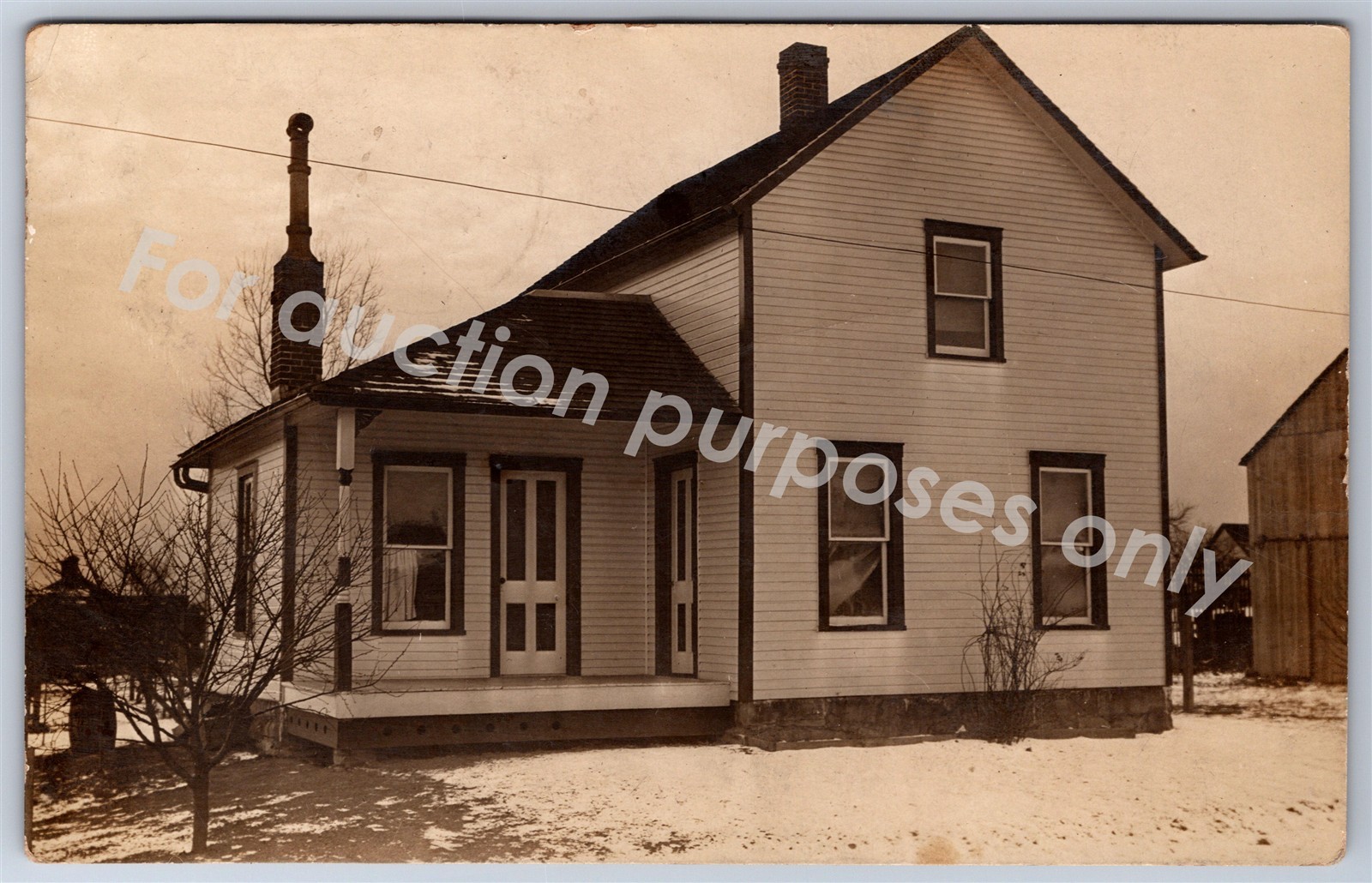 Galion, OH: RPPC 1909 Winter Home Exterior – Vintage Ohio Real Photo Postcard