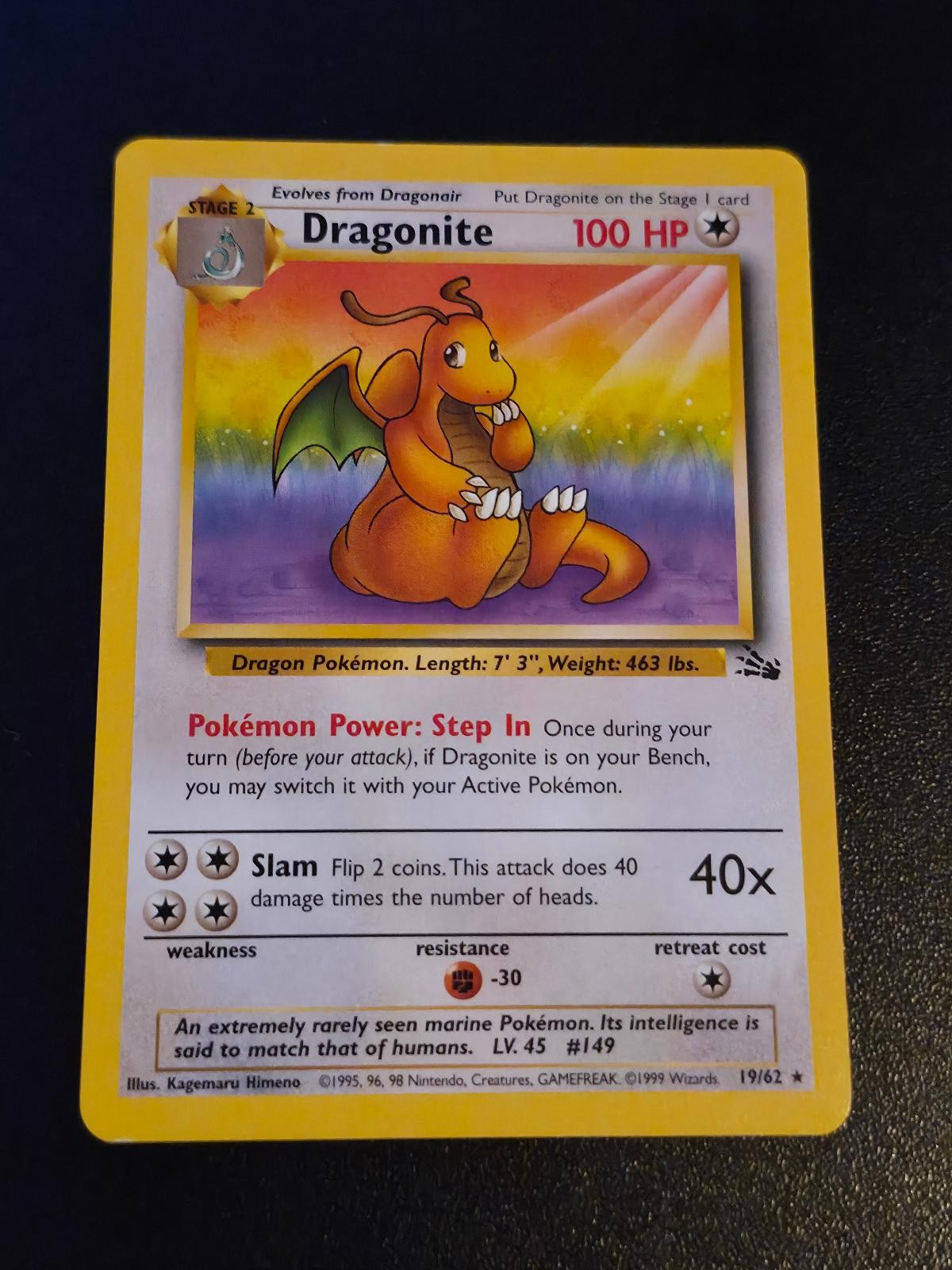 Dragonite 19/62 Unlimited Rare Fossil Pokemon NM