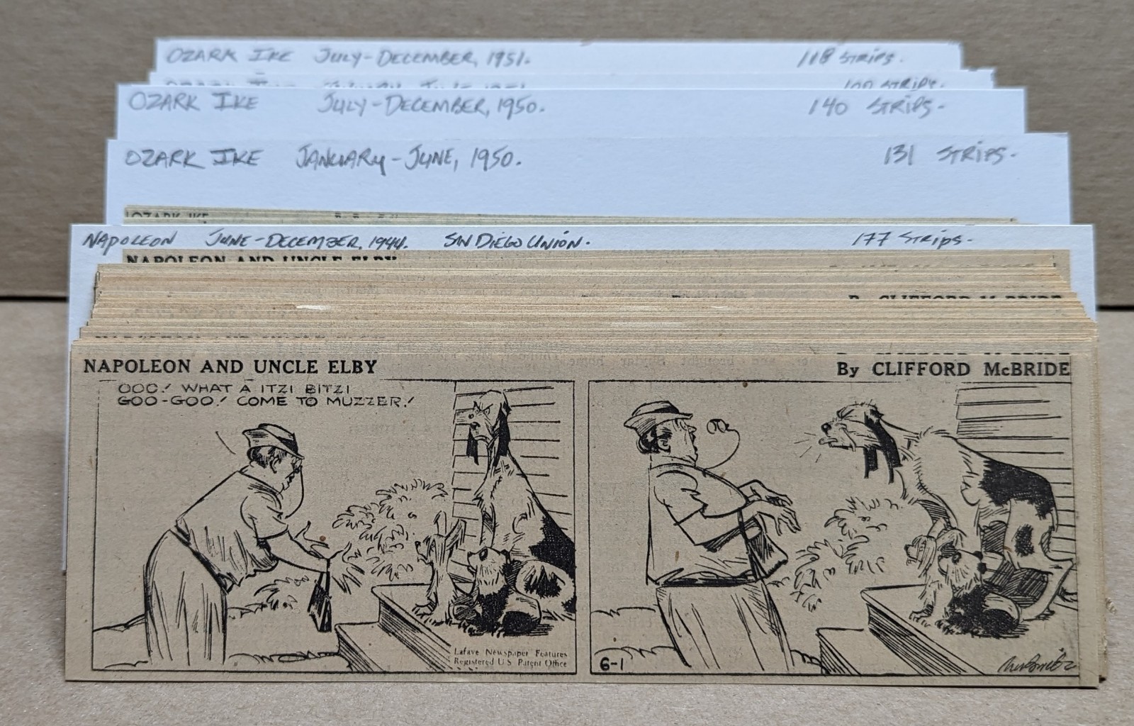 9,100+ Daily Comic Strips. 1940s-1950s. Lots Of Consecutive Dates. Hand Trimmed.