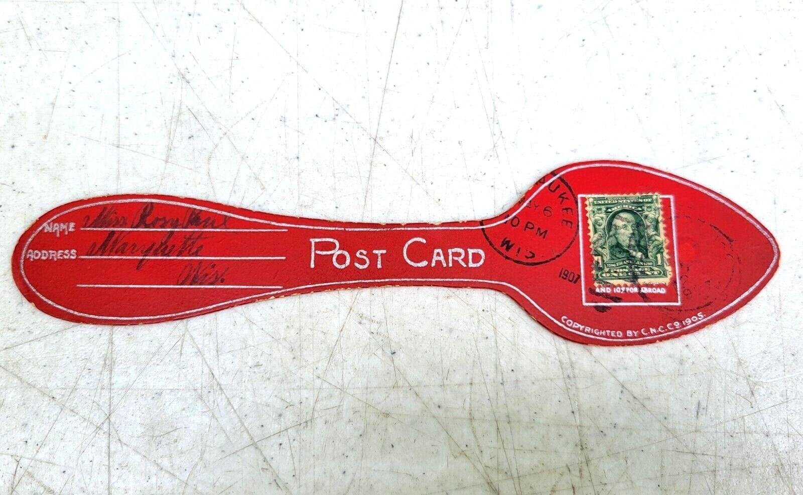 Die-Cut Red Spoon Postcard 1907 HOW’D YOU LIKE TO SPOON WITH ME ?