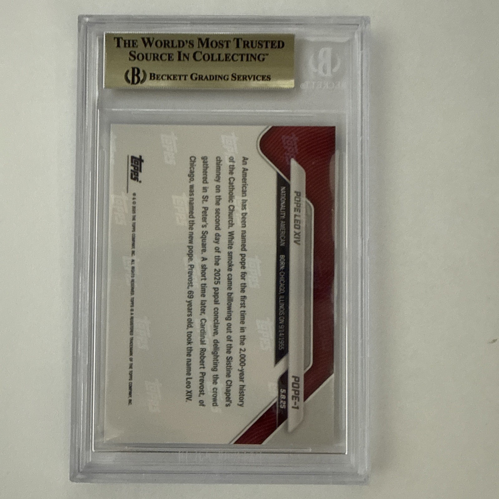 2025 Topps Now #1 POPE LEO XIV 🔥BGS 10🔥 Pristine 💎 First American Pope!! 🇺🇸