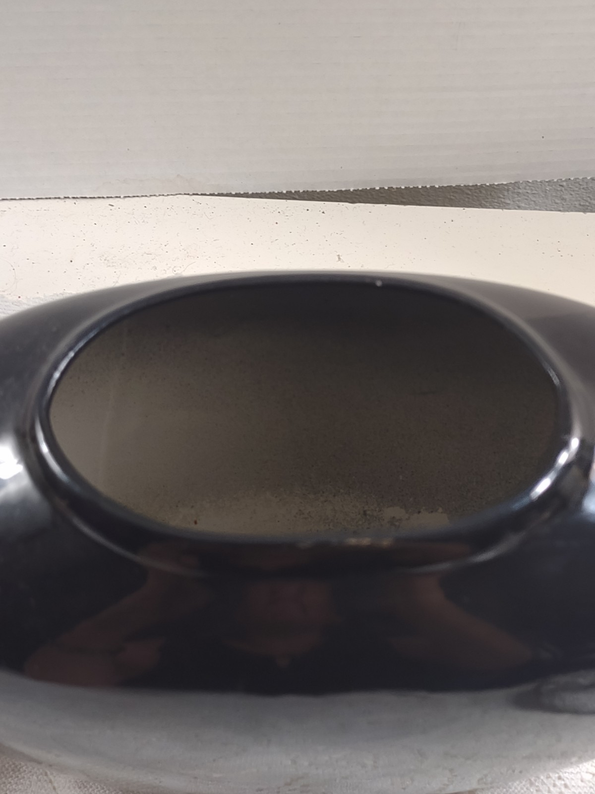 Vintage 80s Black Art Deco Ceramic Glass Oval Vase Large Contemporary Decor