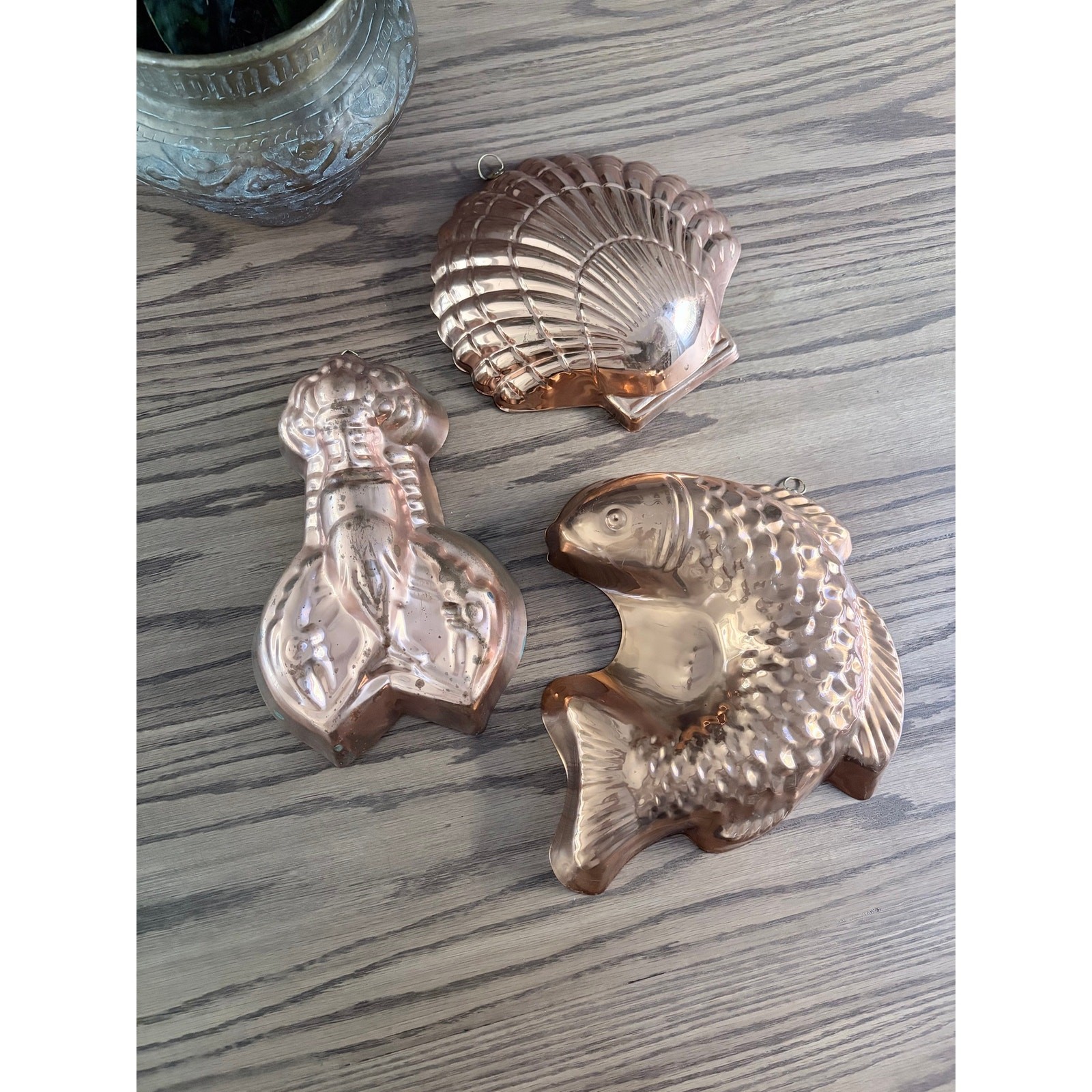 Vintage Tinned Copper Cake Molds Set Of 3 Lobster Shell Fish