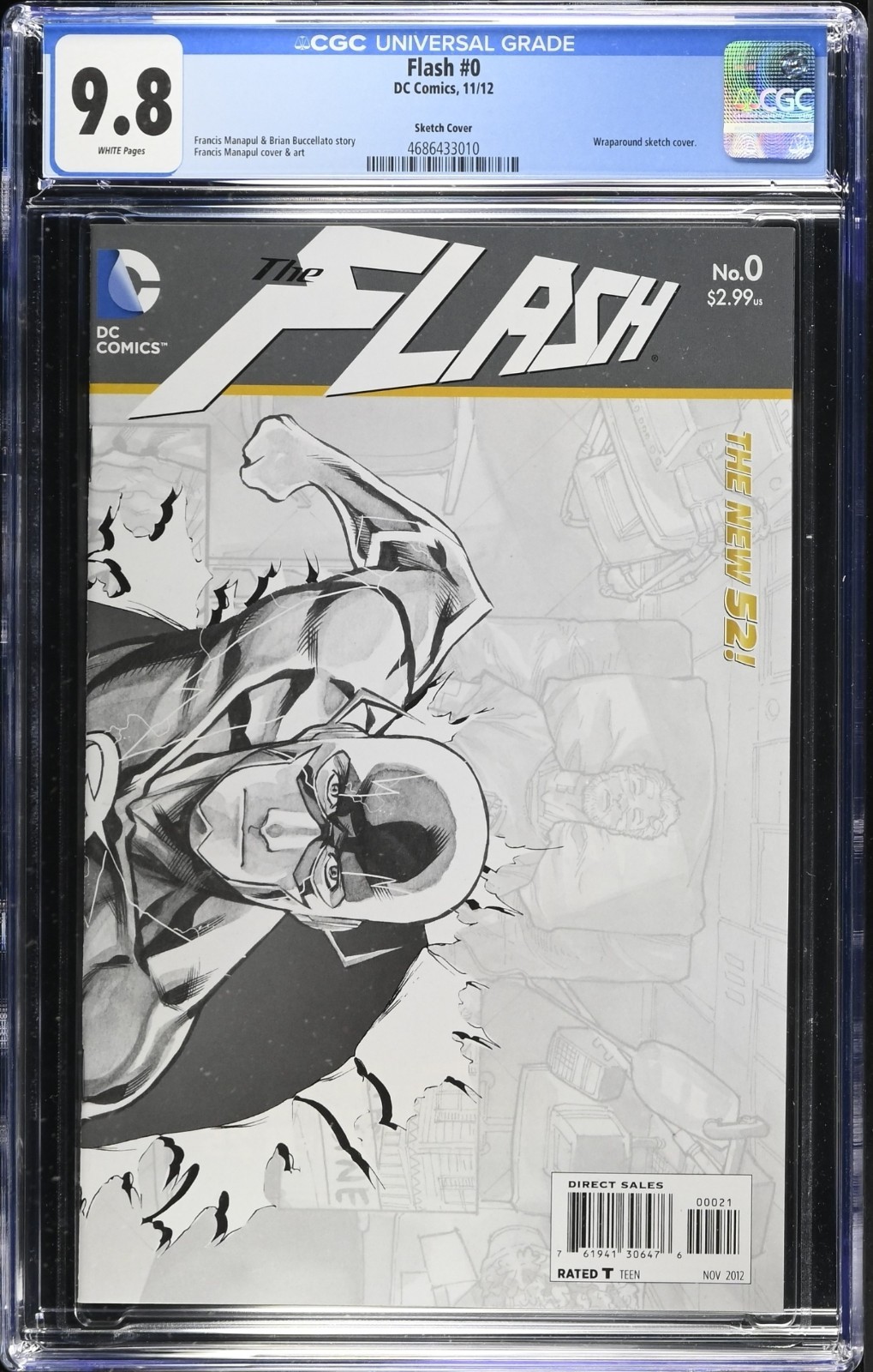FLASH #0 FRANCIS MANAPUL WRAPAROUND SKETCH VARIANT DC Comics 2012 CGC 9.8 MINT