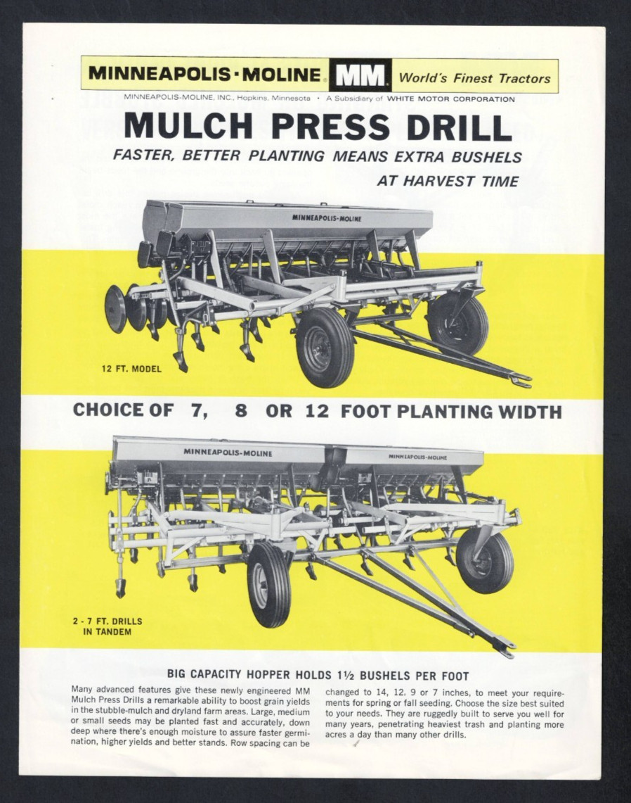 MINNEAPOLIS-MOLINE MULCH PRESS DRILL 4 PAGE BROCHURE A-70 [3-66]