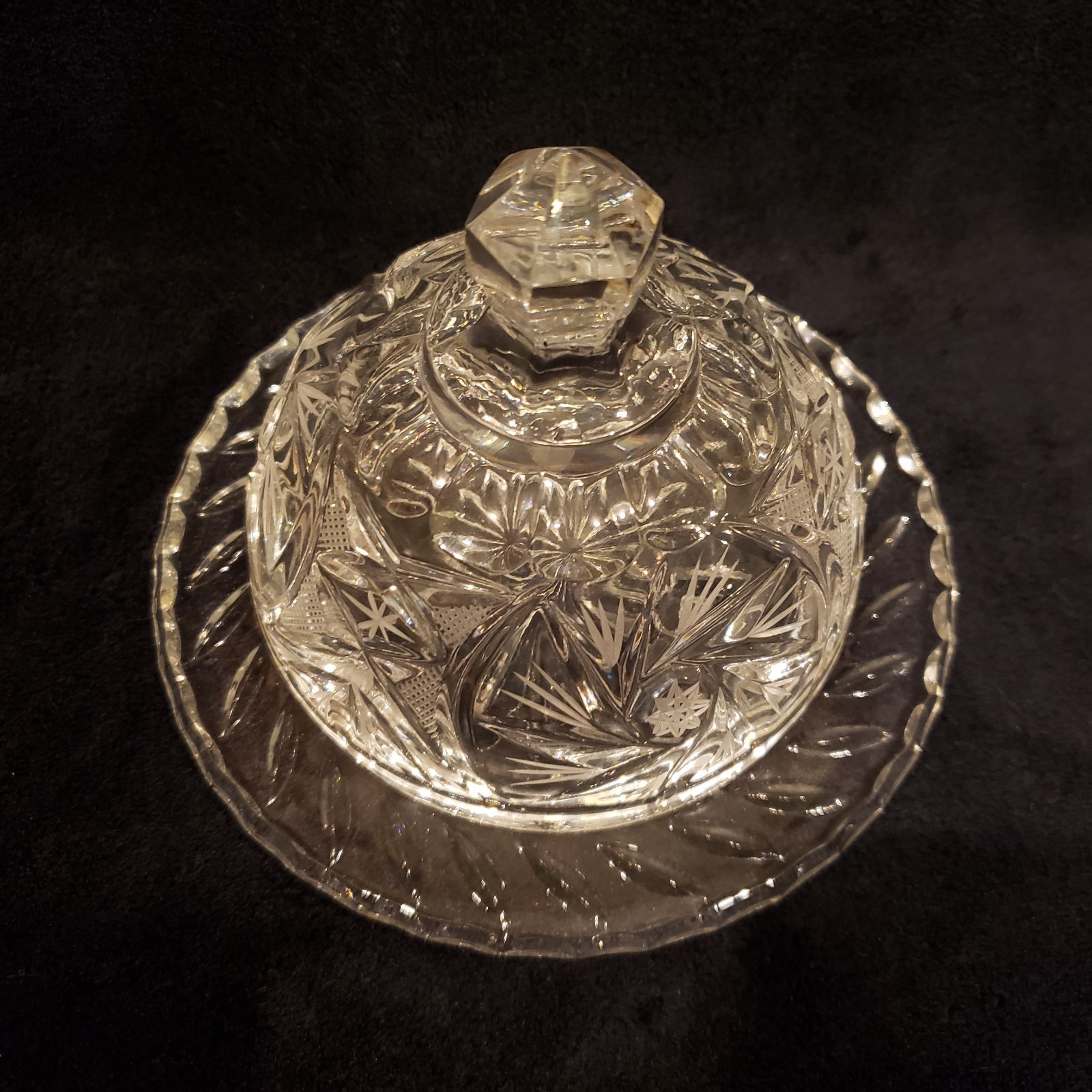 Eleanor American Cut Crystal 6″ Etched Round Covered Dome Vintage Butter Dish
