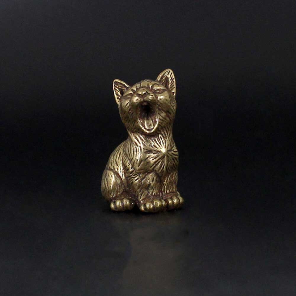 Brass Cute Cat Animal Statue Small Sculpture Tabletop Figurine Home Decor Gift #