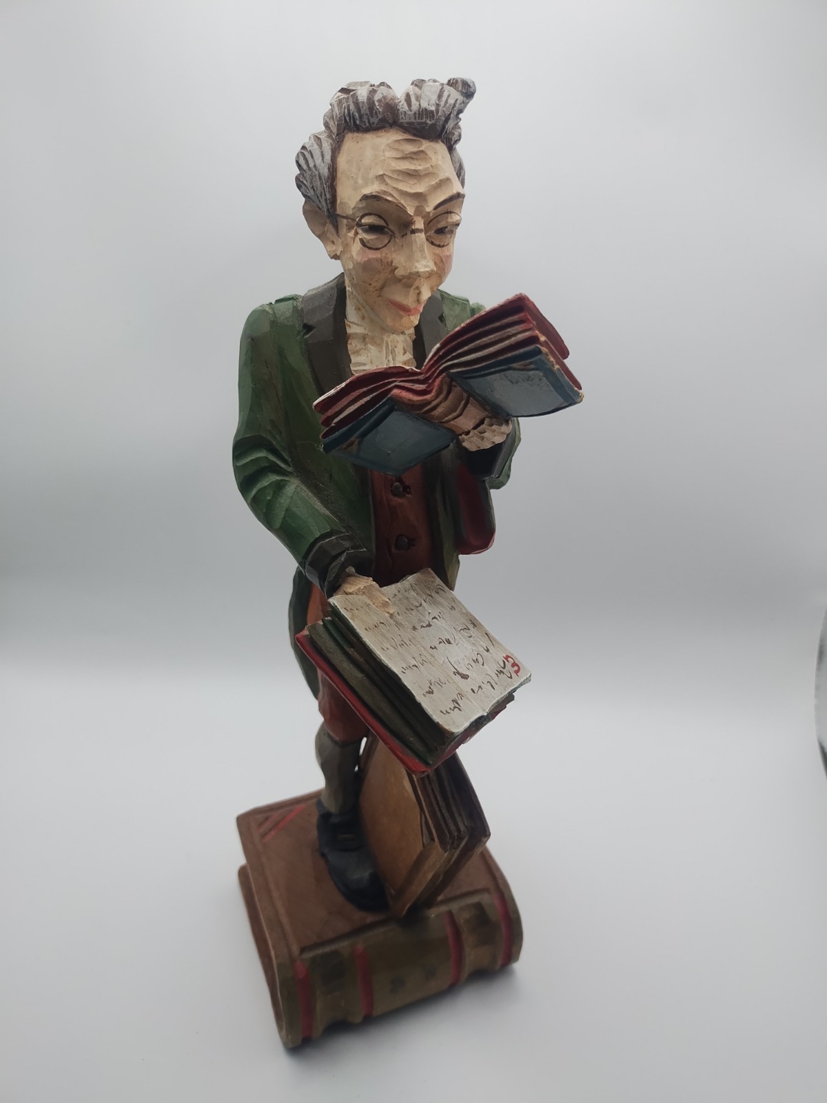 Vintage Hand Carved And Painted Librarian Wooden Sculpture 10.5 In