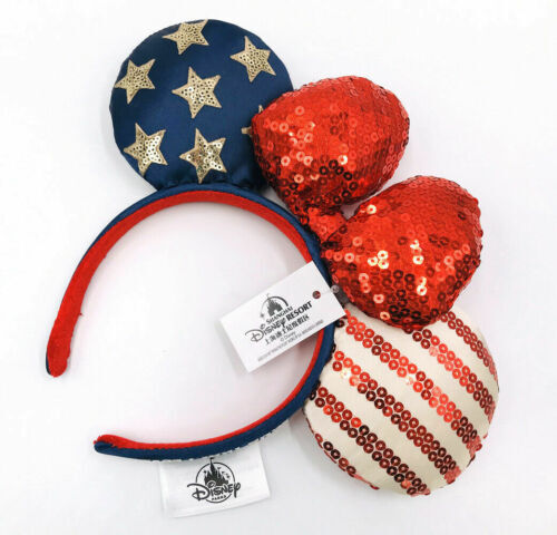 Bow Minnie Ears Stars American Flag Disney Parks Sequins Mickey Mouse Headband