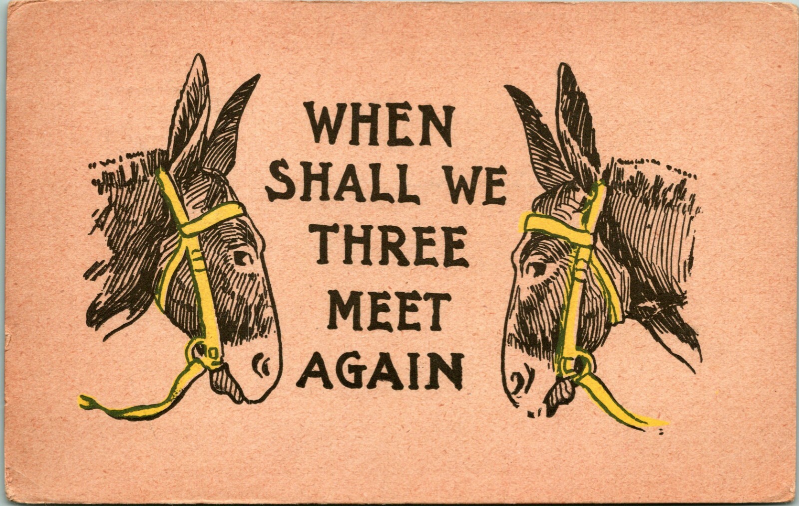 Vtg Postcard 1900s UDB Comic Donkeys When Shall We Three Meet Again Unused UNP