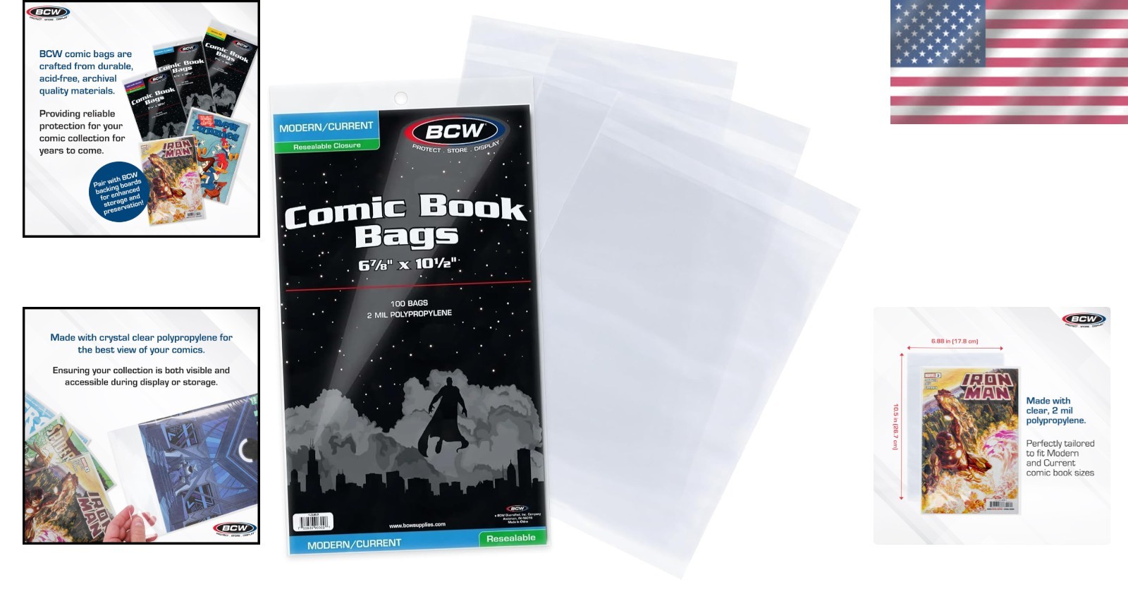 Crystal Clear Resealable Comic Bag Set – 100 Acid-Free Bags for Current Comics