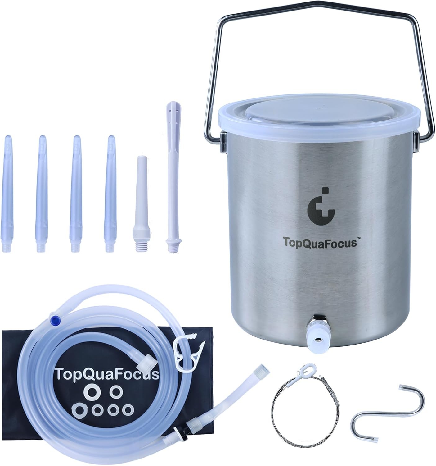 TopQuaFocus Stainless Steel Enema Bucket Kit for Colon 14 Piece Set, Silver