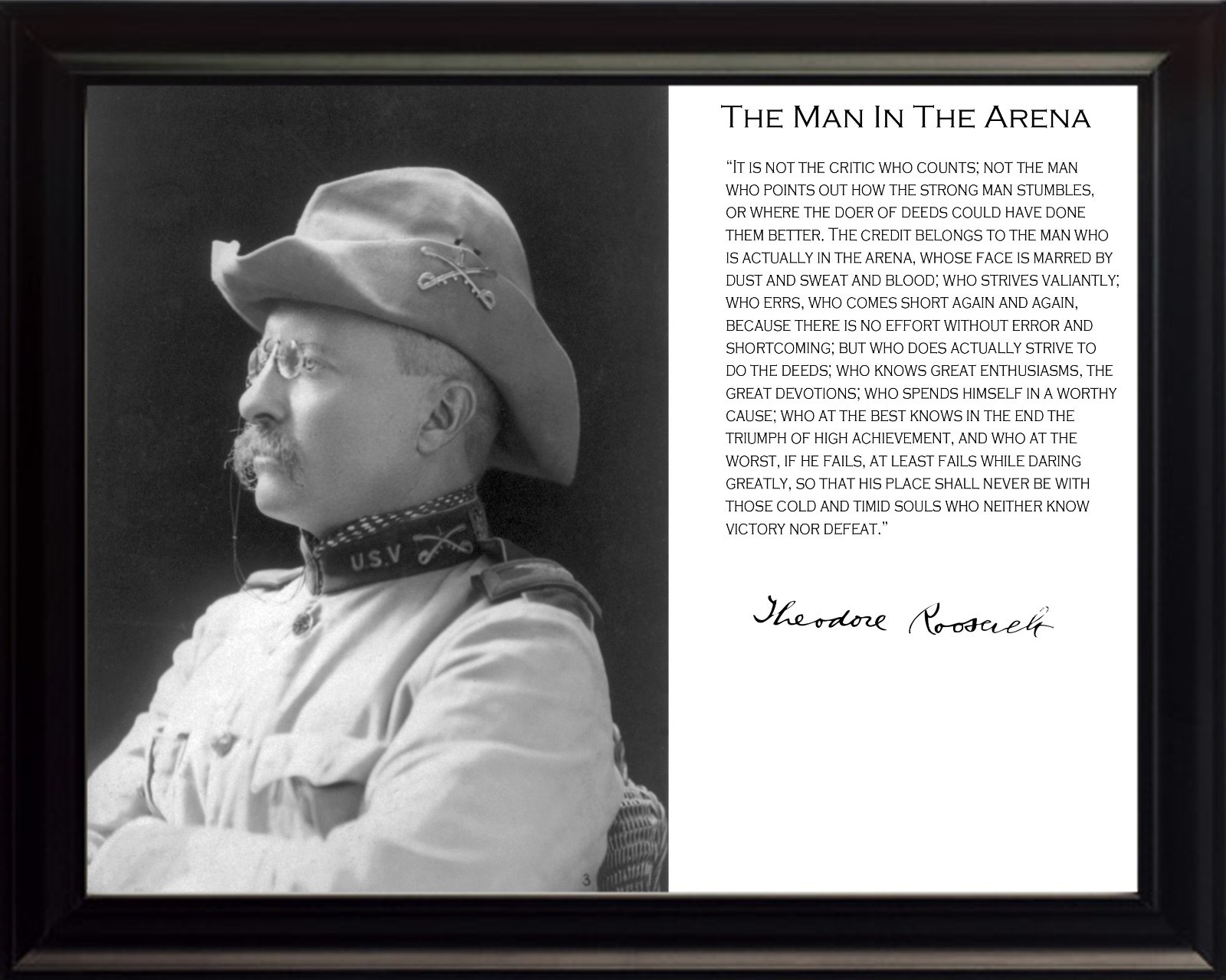 Theodore Teddy Roosevelt Man In The Arena Quote Framed Photo Picture 8×10