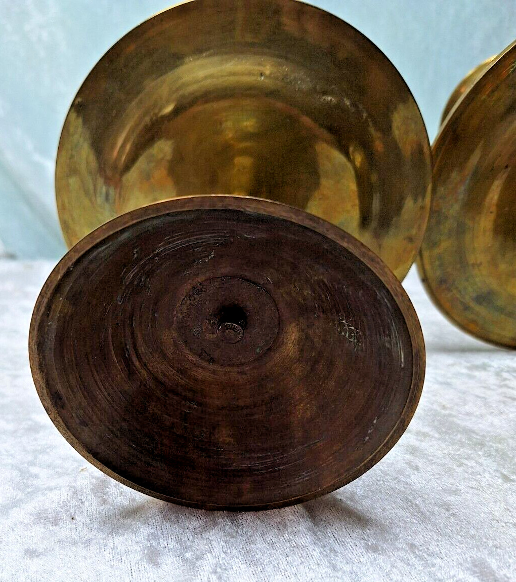 Pair Solid Brass Middle Eastern Candlesticks 11″ High x 6″ Wide 2.5 Pounds Each