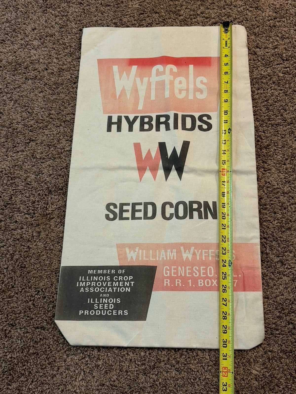 Rare Vintage Cloth Sack Wyffels Hybrid Seed Corn Illinois Farm Advertising Bag