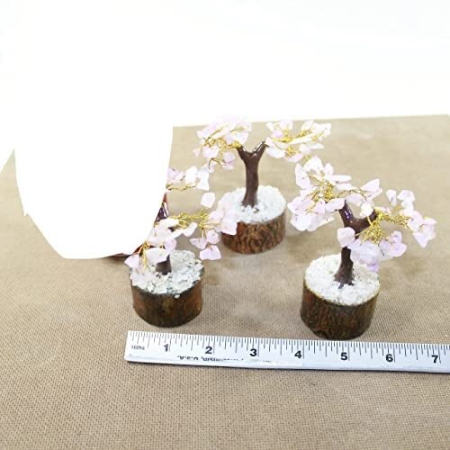 3 Small Rose Quartz Gemstone Chip Trees 3-4 Inch #8822