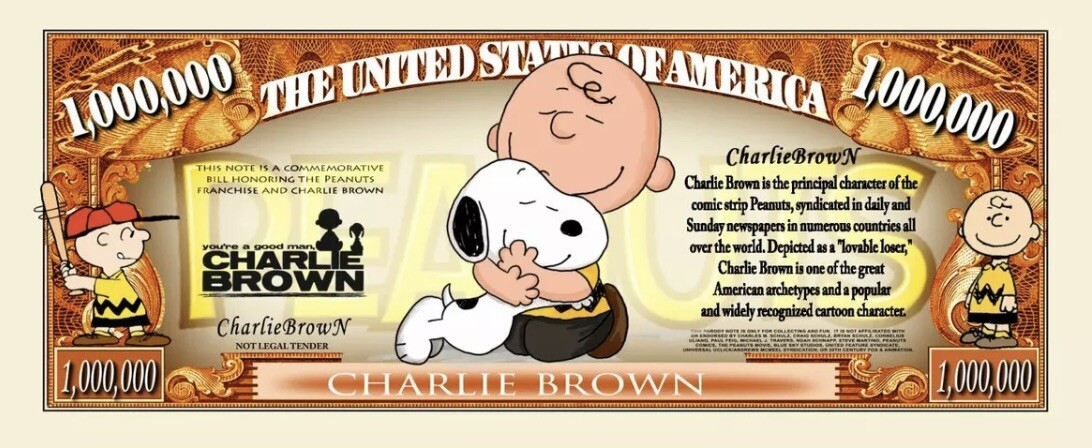 100 Pack Peanuts Charlie Brown Cartoon Collectible Money Novelty Million Dollars