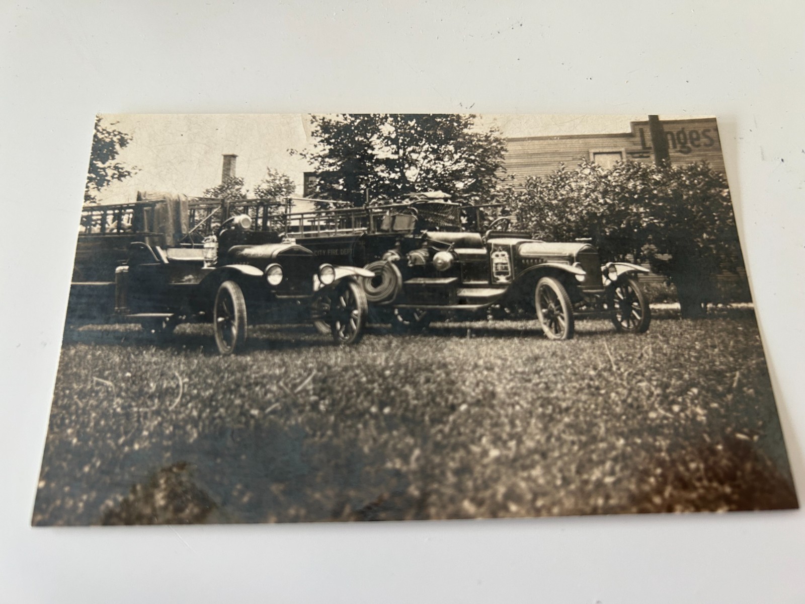 Fire Trucks Fire Department Automobiles Small Vintage Photograph