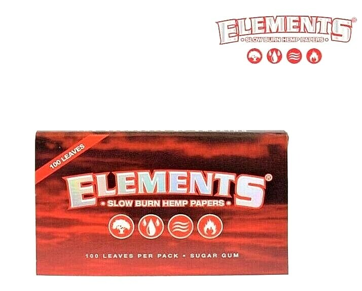 ELEMENTS Single Wide Red Rolling Papers Slow Burn Hemp 100 Lvs/Pk USA Shipped