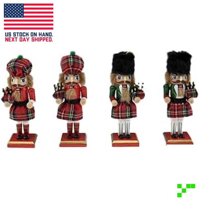 4 pc. Scottish Nutcracker Christmas Ornament Wood 5″ Working Mouth, Cloth, Hair