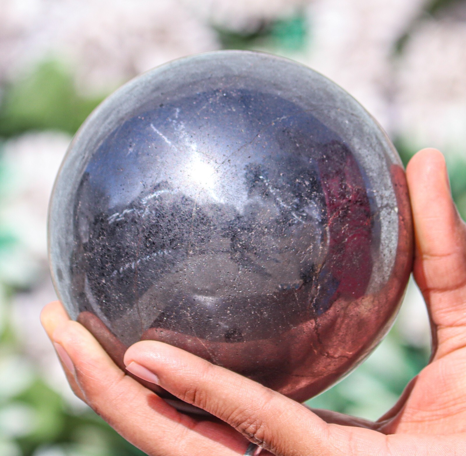 Large 110MM Silver Hematite Crystal Chakras Healing Energy Stone Sphere Ball