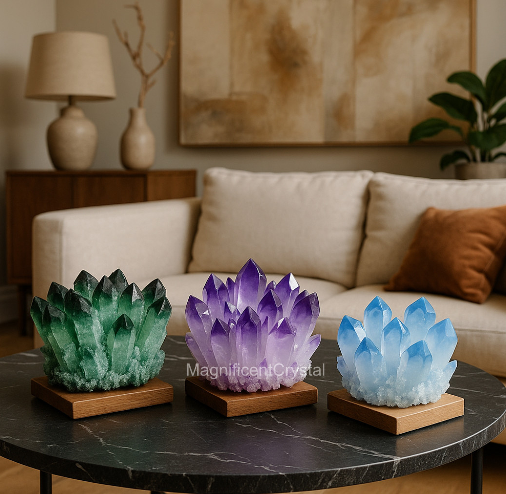 3PCS Blue Green Phantom Amethyst Crystal Cluster Natural Rough Geode Quartz Deco