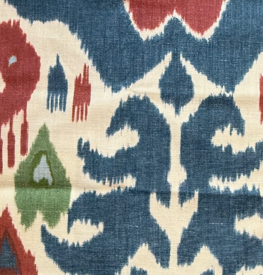 LEE JOFA OSCAR DE LA RENTA Marco Polo II navy red linen viscose remnant new