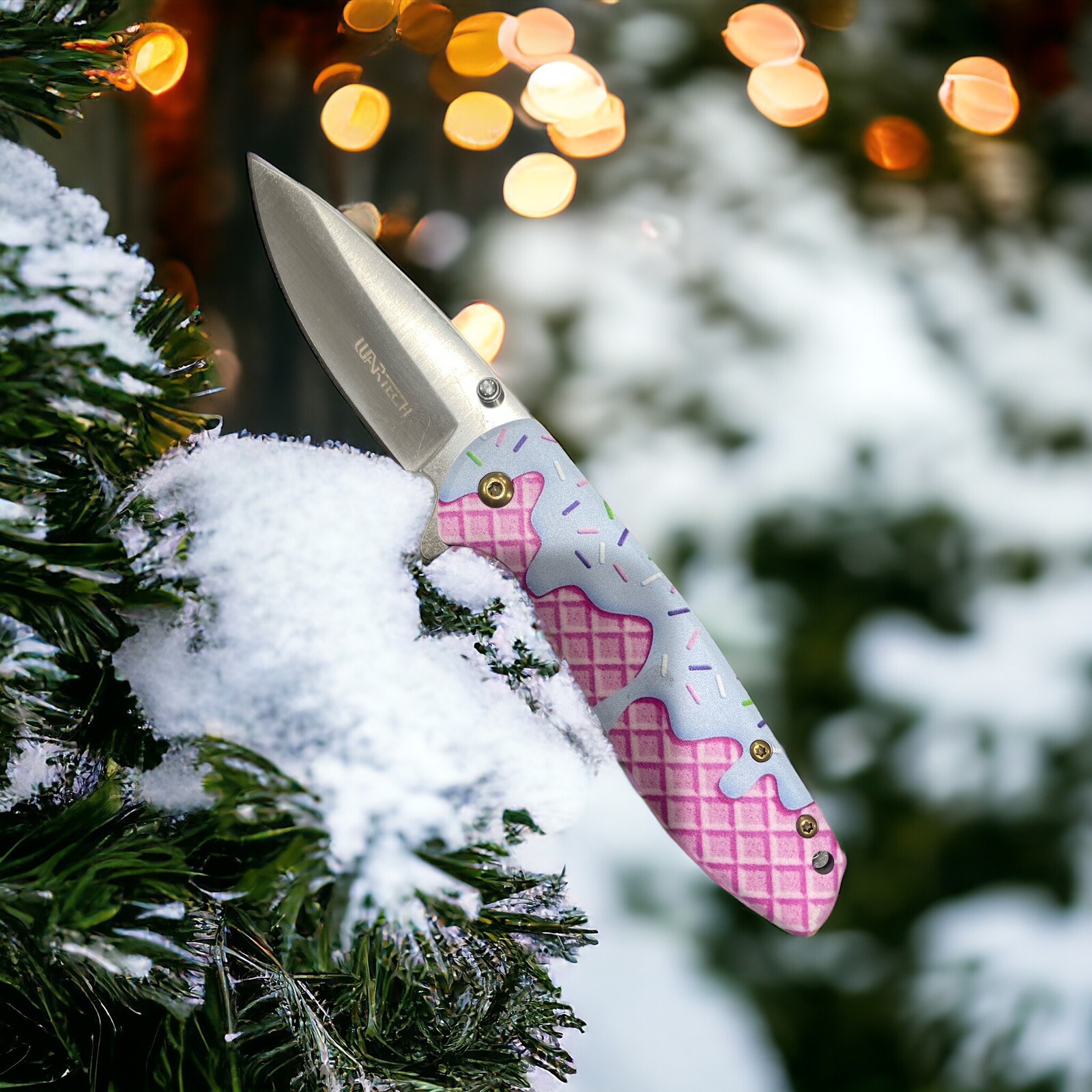 7.75” Spring Assisted tactical Sprinkles theme Pink Femme Fatale pocket Knife 6A