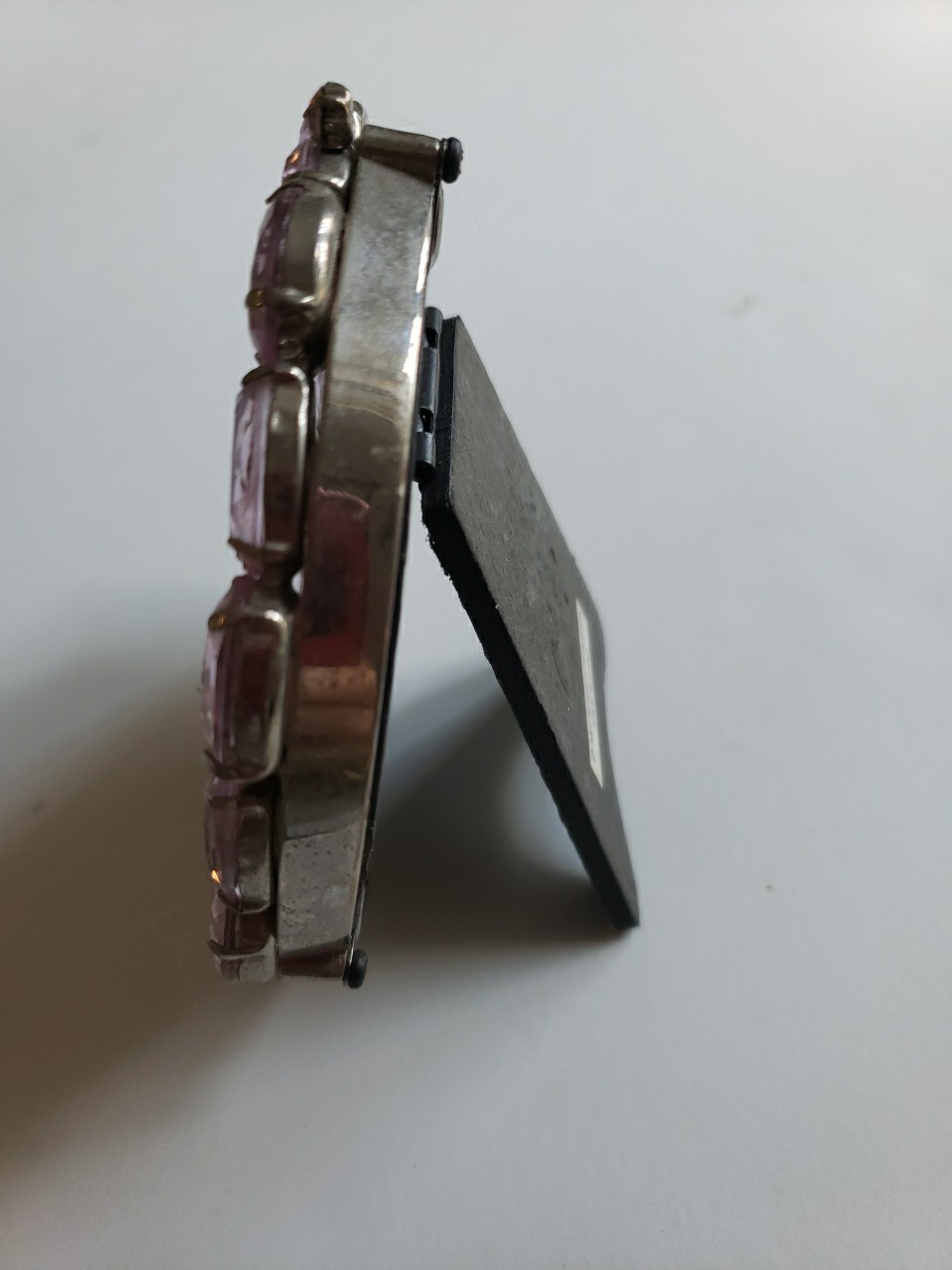 Small Round Picture Frame With Oval Cut Lavender Rhinestones