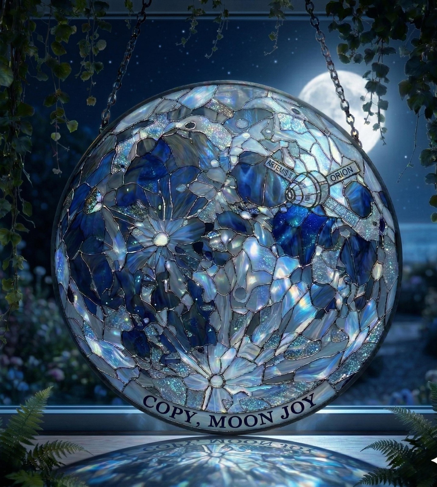 Artemis II Moon Mission Suncatcher Stained Glass Style Space Window Decor Gift