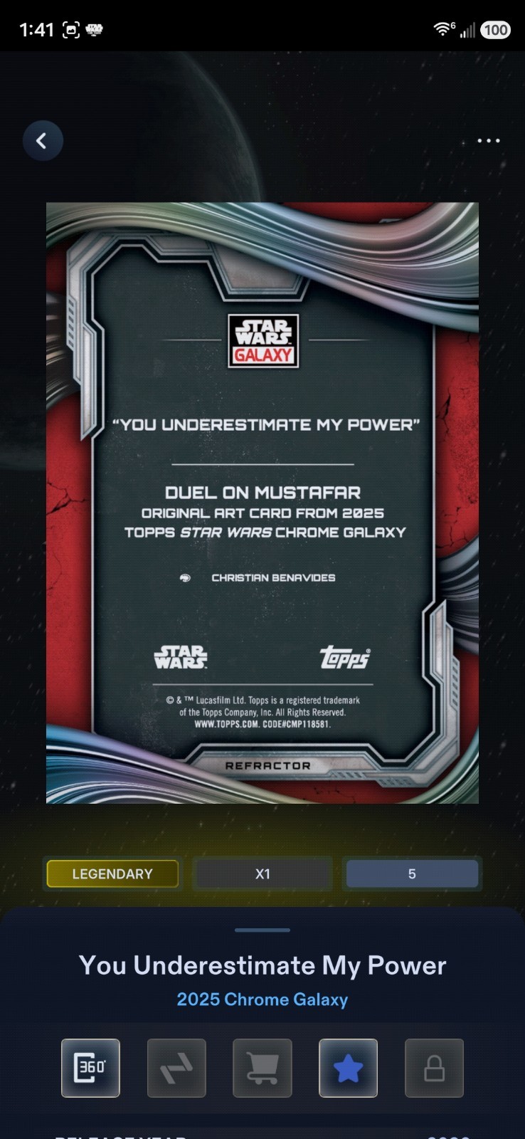 2025 Topps Star Wars Galaxy *DIGITAL* DOM Anakin Skywalker 5cc Red
