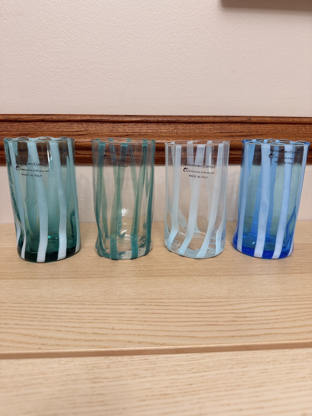 Set of 4 Murano Alessandro Coppola Multicolored 5.75” Indented Glasses