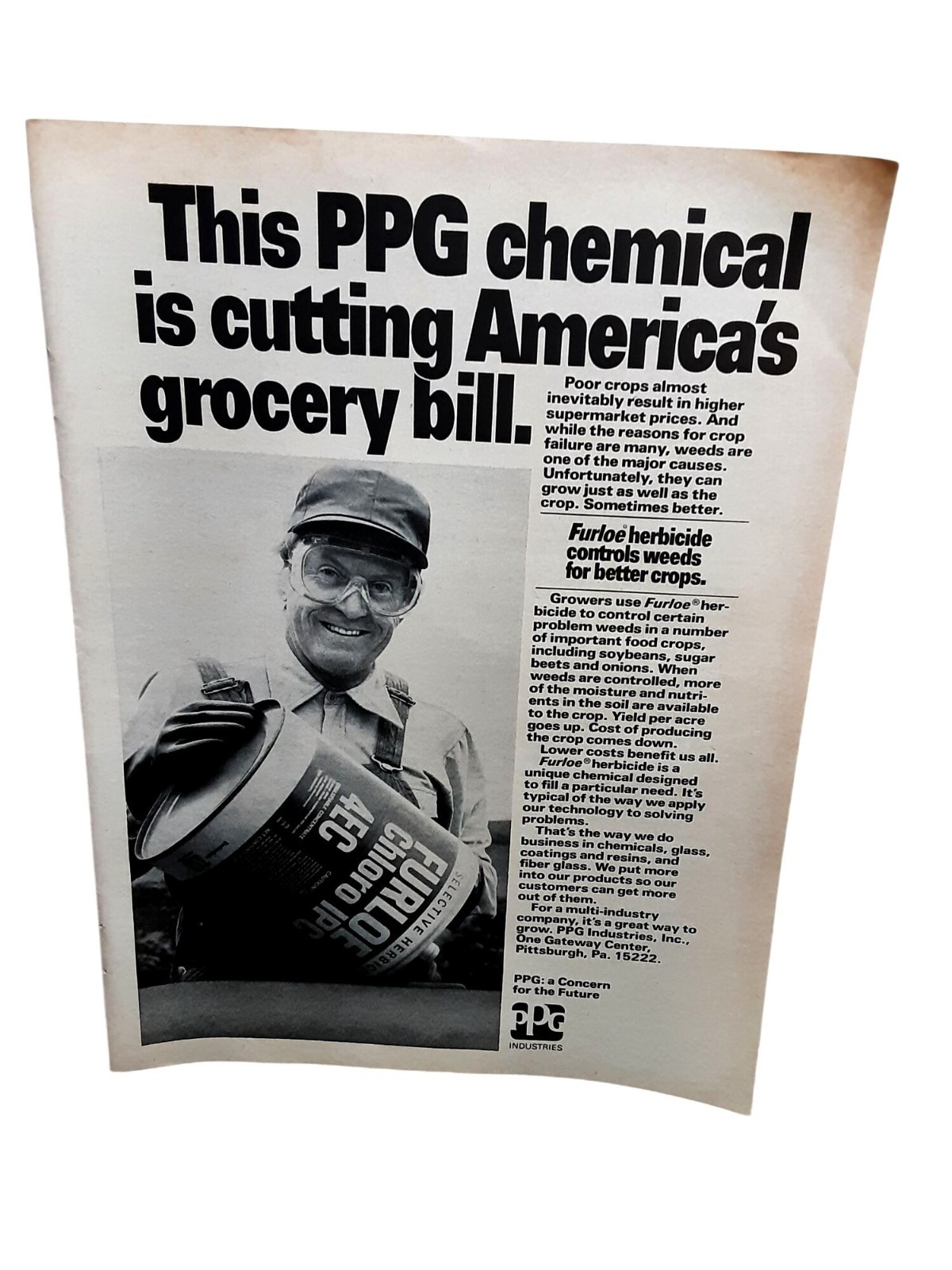 1979 PPG Industries Furloe Herbicide Vintage Print Ad Agriculture