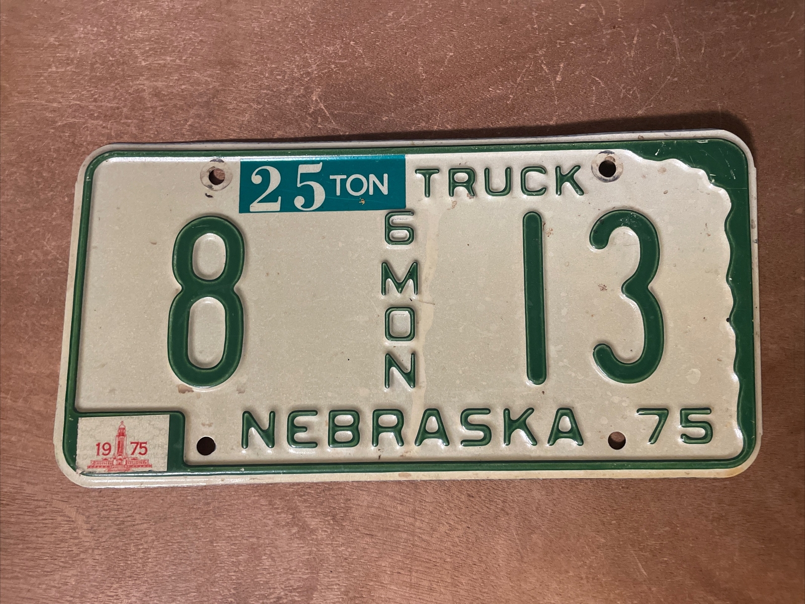 1975 Nebraska License Plate 6 Month Truck 25 Ton # 8-13